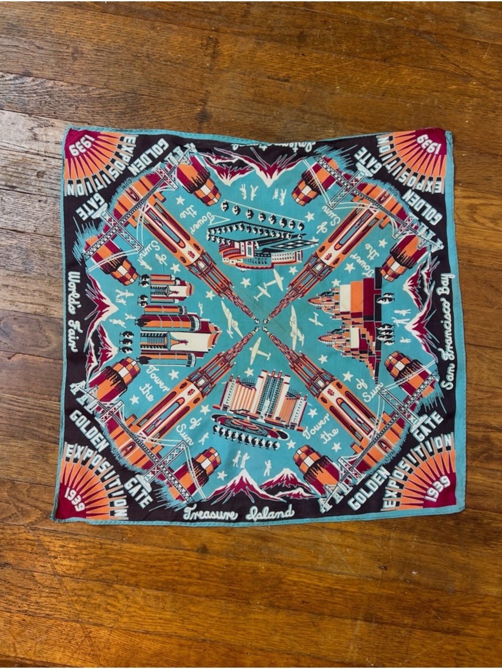 RARE 1939 Vintage San Francisco World’s Fair Exposition Rayon Souvenir Scarf